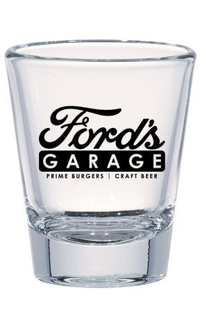 Clear Shot Glass Fords Garage-Black Logo